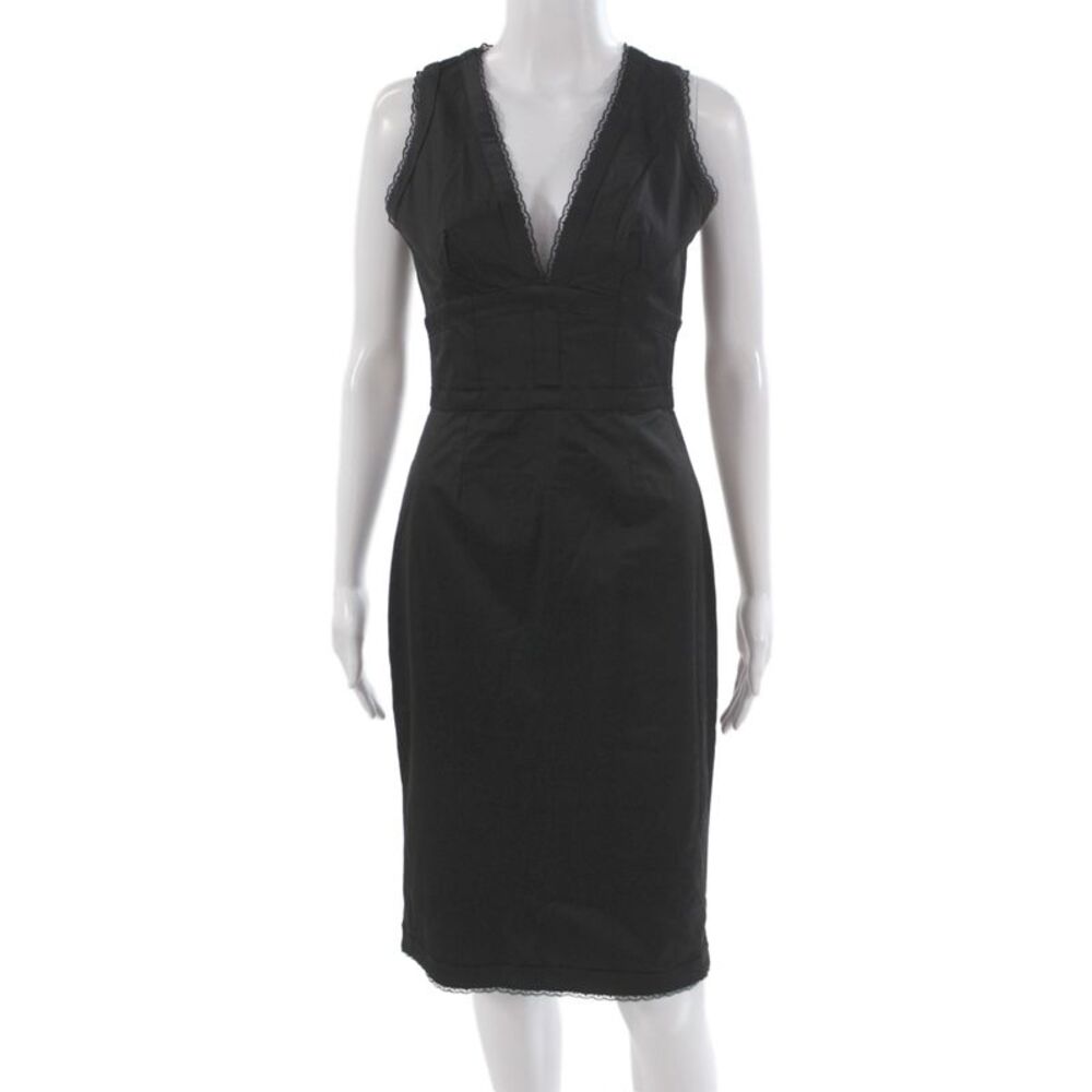 Flavio Castellani Women Sheath Dress Black V-Neck Sleeveless Zip Size 40